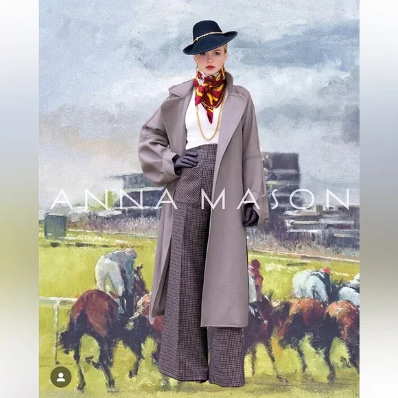 Anna Mason London Beau Trouser Wide Leg Pants Wool Tweed Plaid Check Brown Sz 4